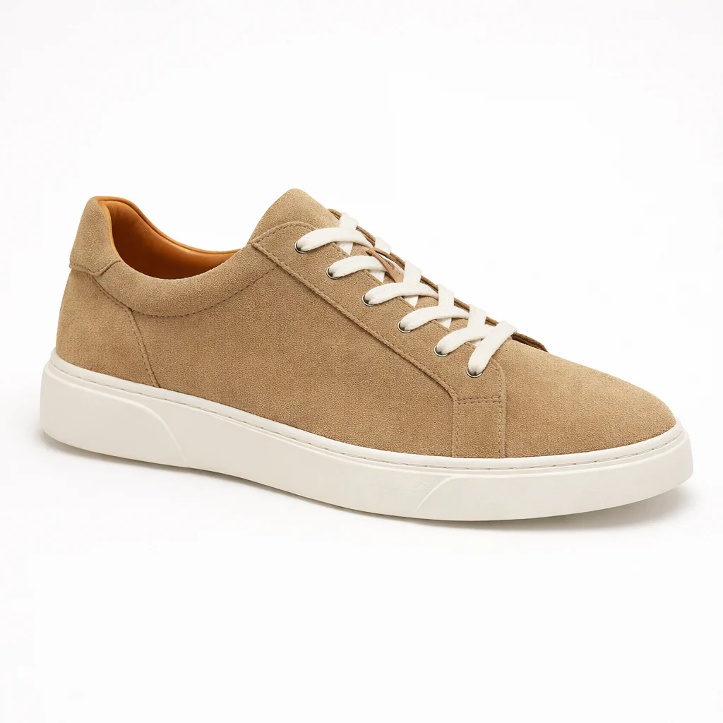 Bej - Beyaz Süet Sneaker +7CM Boy Uzatan Ayakkabı - Image 4