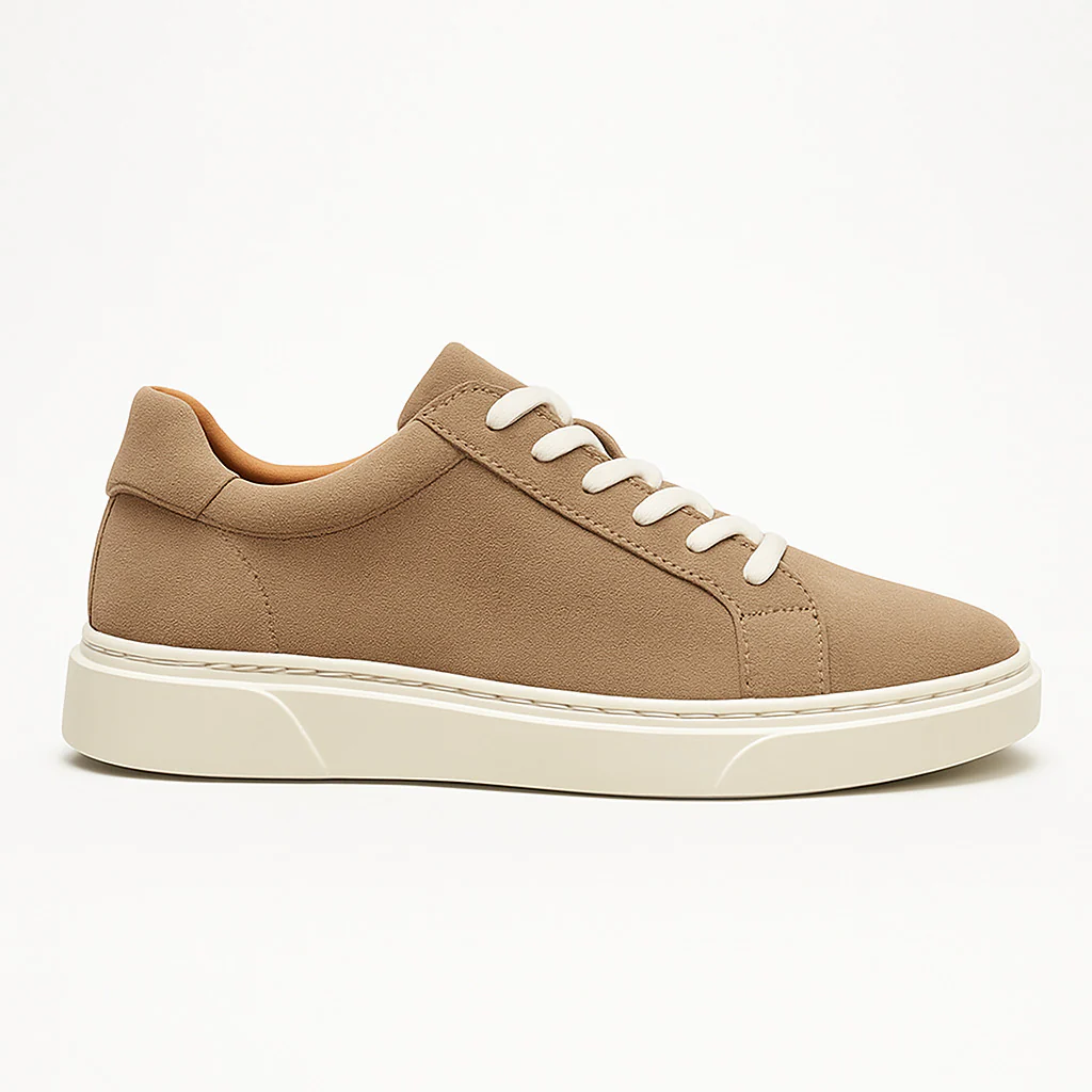 Bej - Beyaz Süet Sneaker +7CM Boy Uzatan Ayakkabı - Image 5