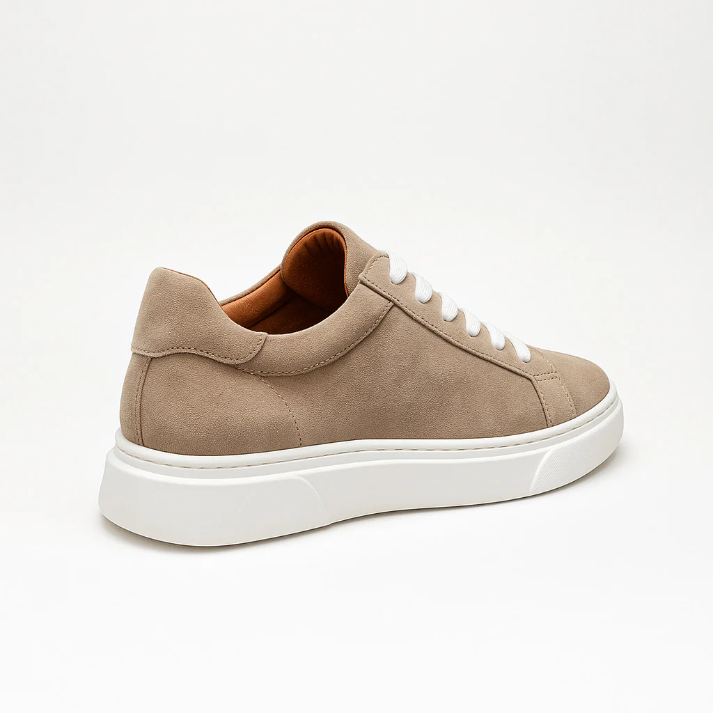 Bej - Beyaz Süet Sneaker +7CM Boy Uzatan Ayakkabı - Image 6