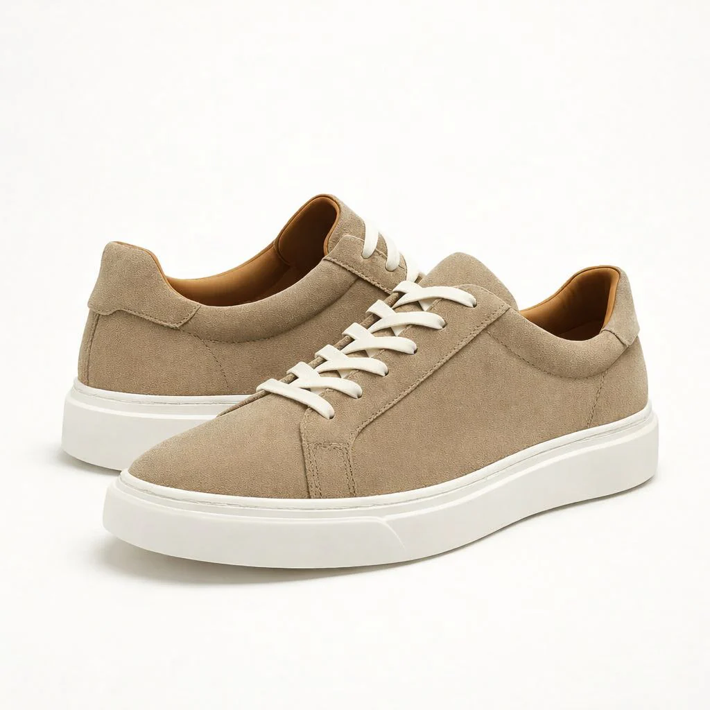 Bej - Beyaz Süet Sneaker +7CM Boy Uzatan Ayakkabı - Image 7