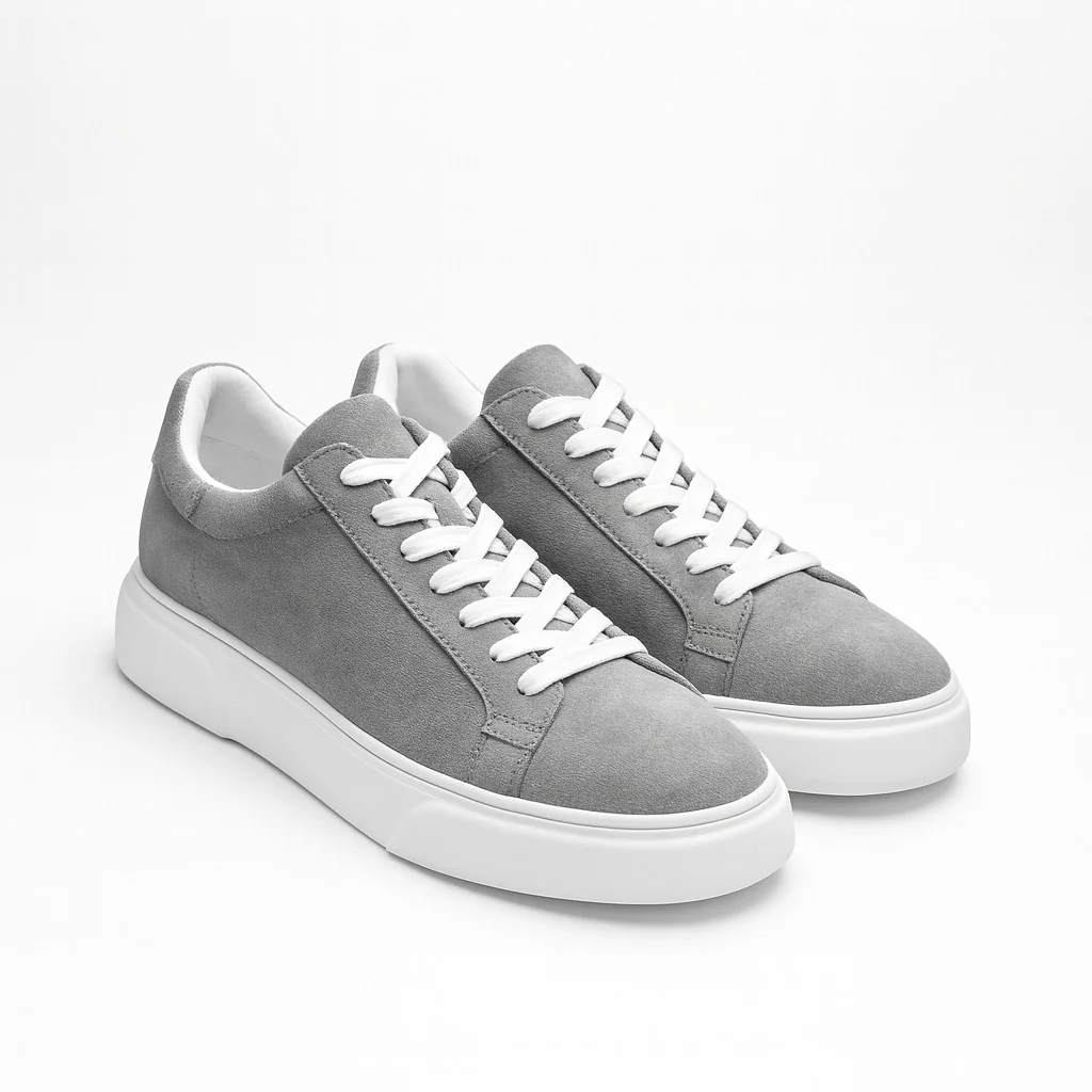 Gri - Beyaz Süet Sneaker +7CM Boy Uzatan Ayakkabı - Image 3