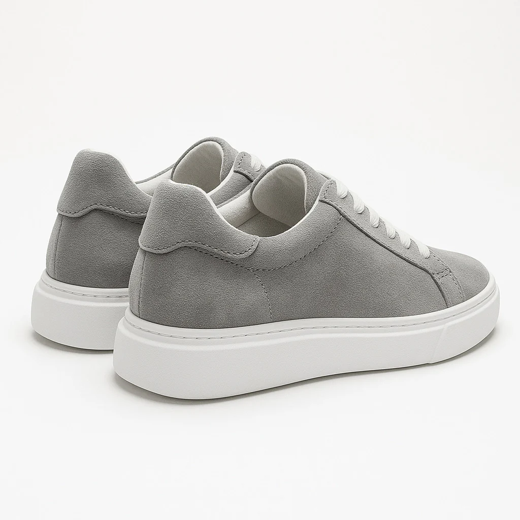 Gri - Beyaz Süet Sneaker +7CM Boy Uzatan Ayakkabı - Image 5