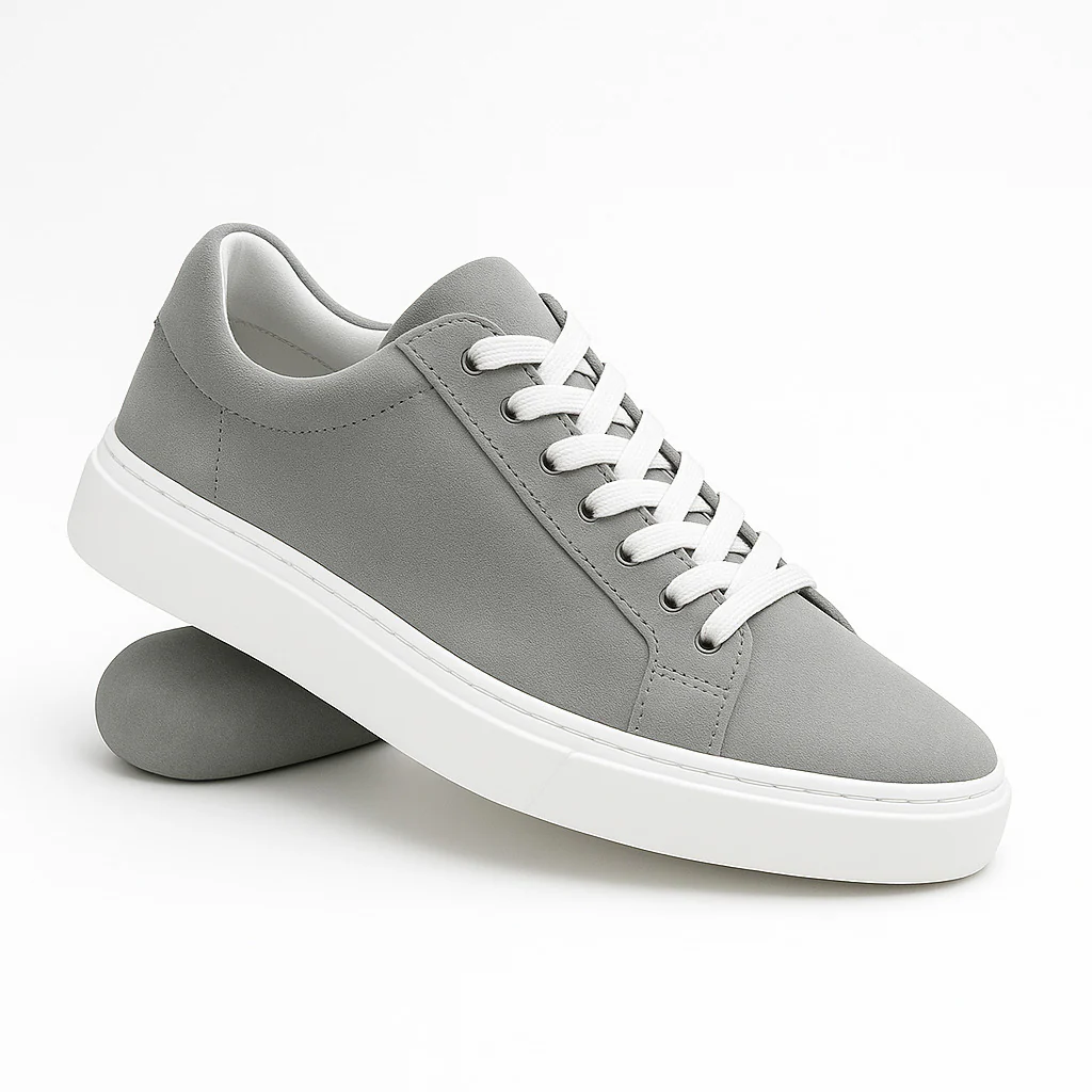 Gri - Beyaz Süet Sneaker +7CM Boy Uzatan Ayakkabı - Image 7