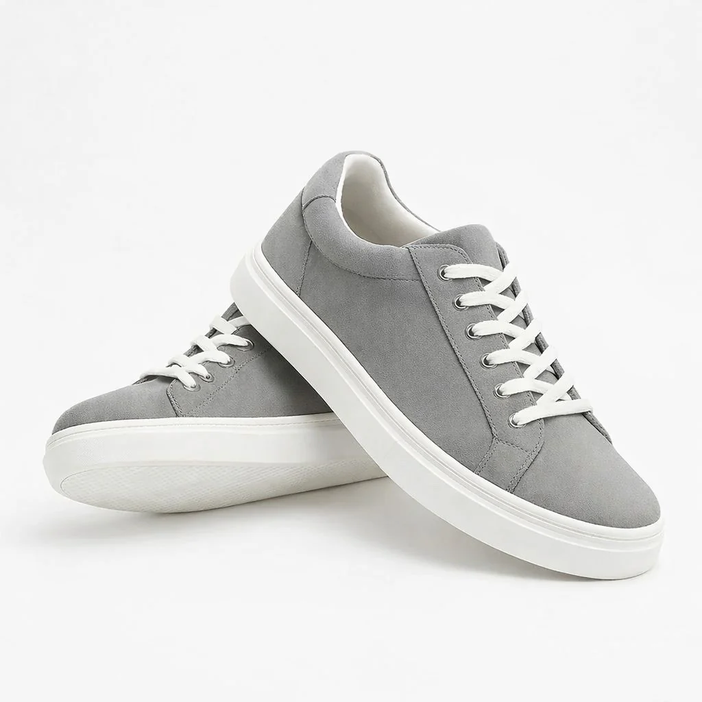 Gri - Beyaz Süet Sneaker +7CM Boy Uzatan Ayakkabı - Image 6