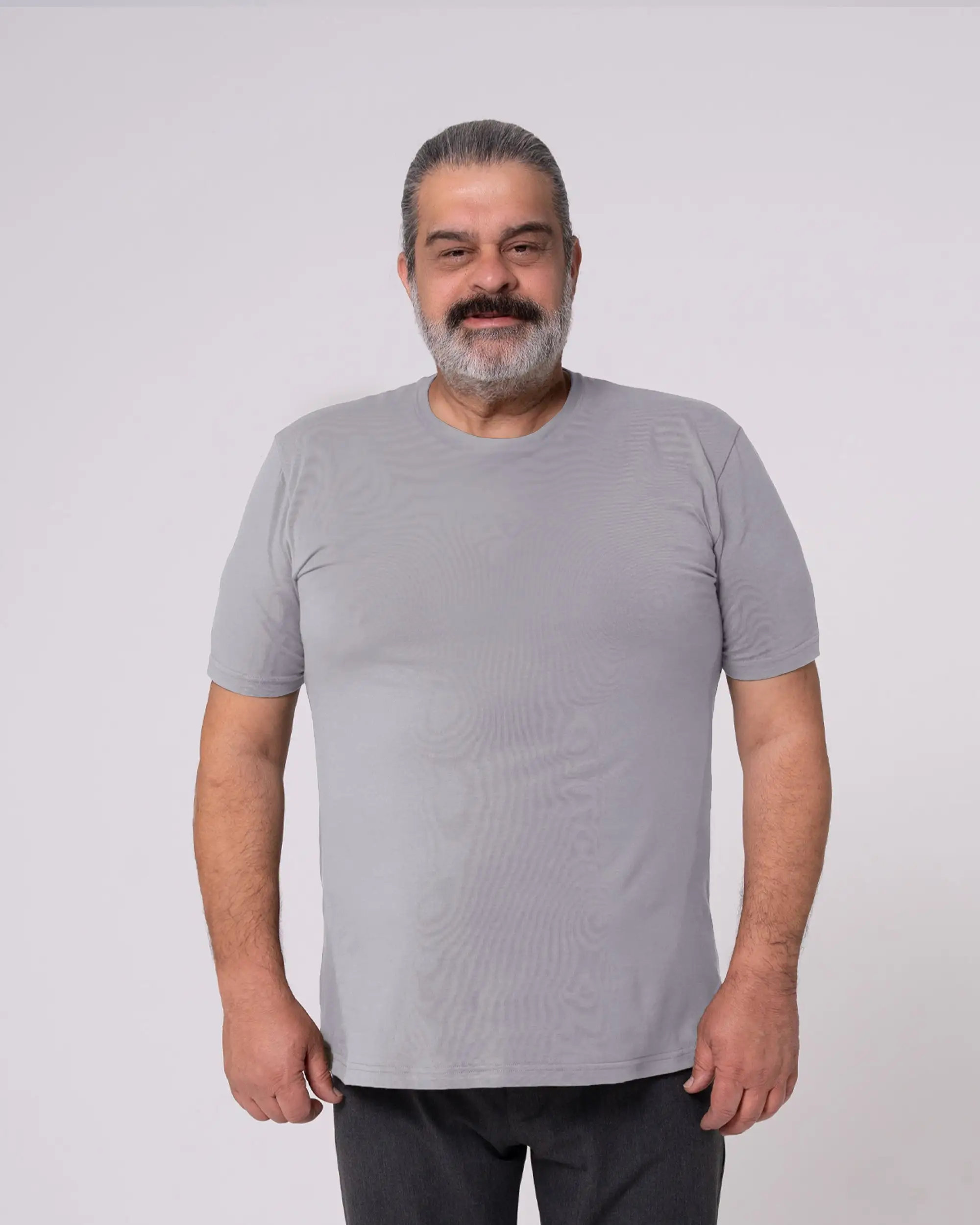 Gri Bisiklet Yaka Tişört - Image 10