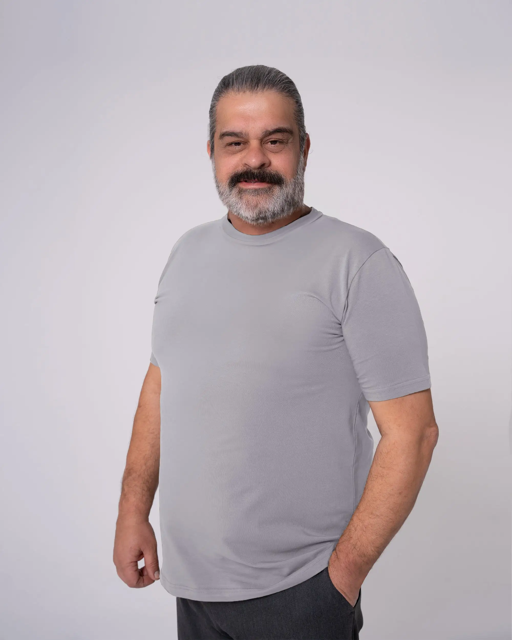 Gri Bisiklet Yaka Tişört - Image 9