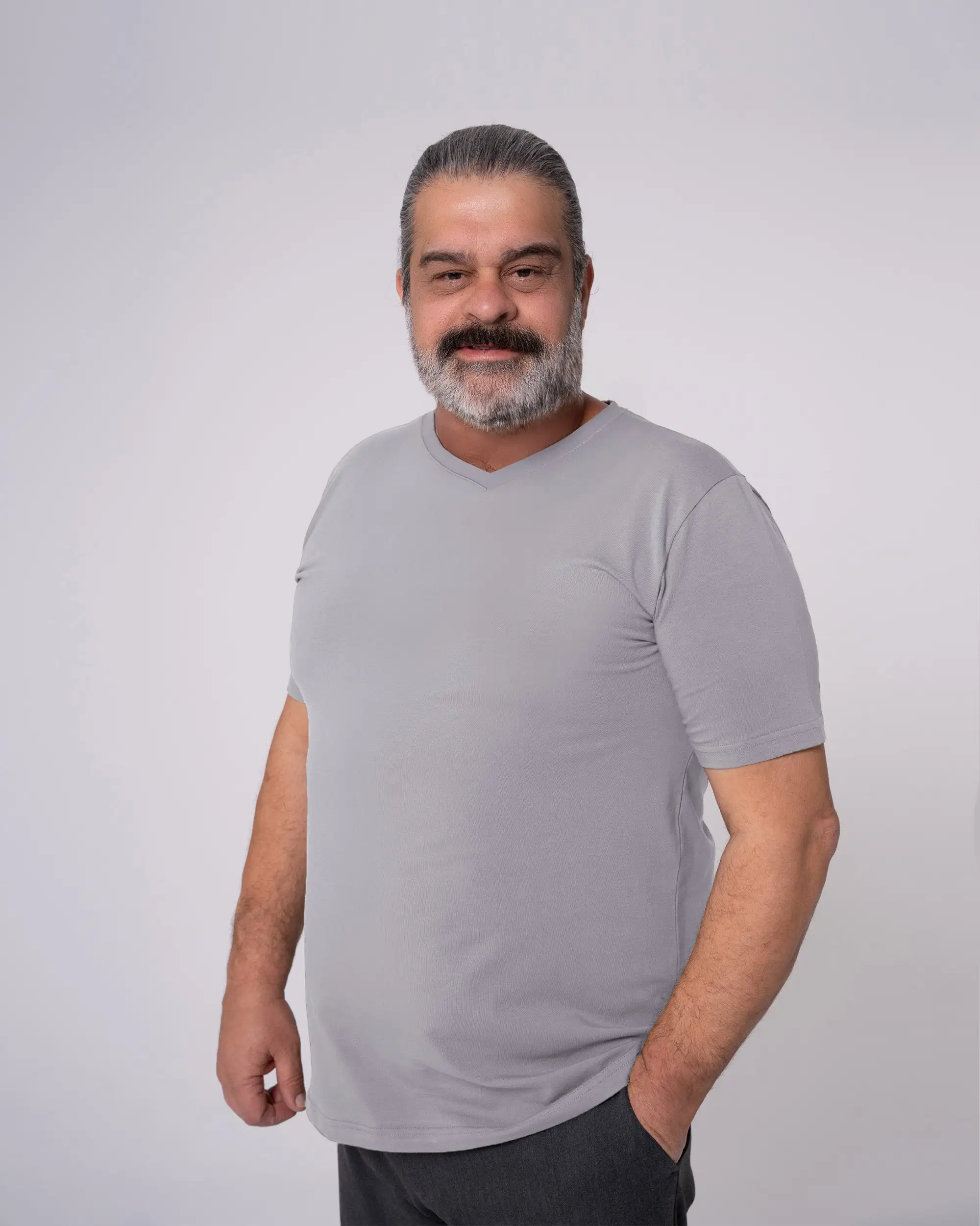 Gri V Yaka Tişört - Image 10