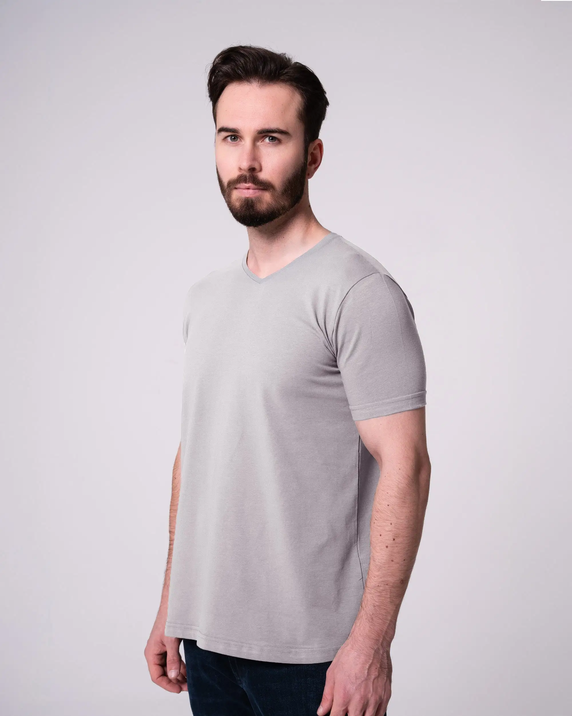 Gri V Yaka Tişört - Image 6