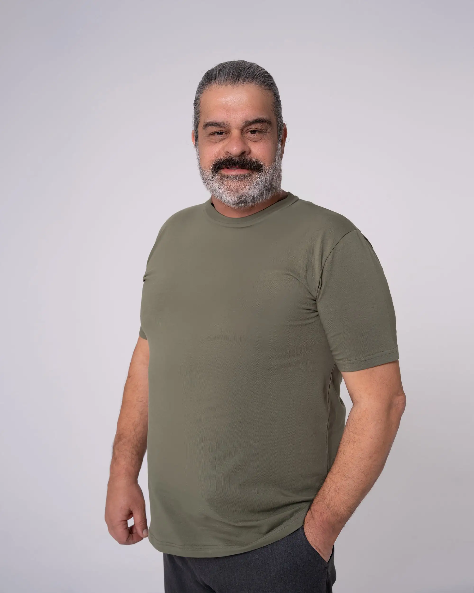 Haki Bisiklet Yaka Tişört - Image 8