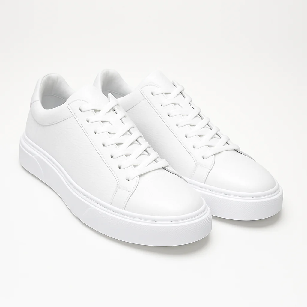 Beyaz - Beyaz Deri Sneaker +7CM Boy Uzatan Ayakkabı - Image 3
