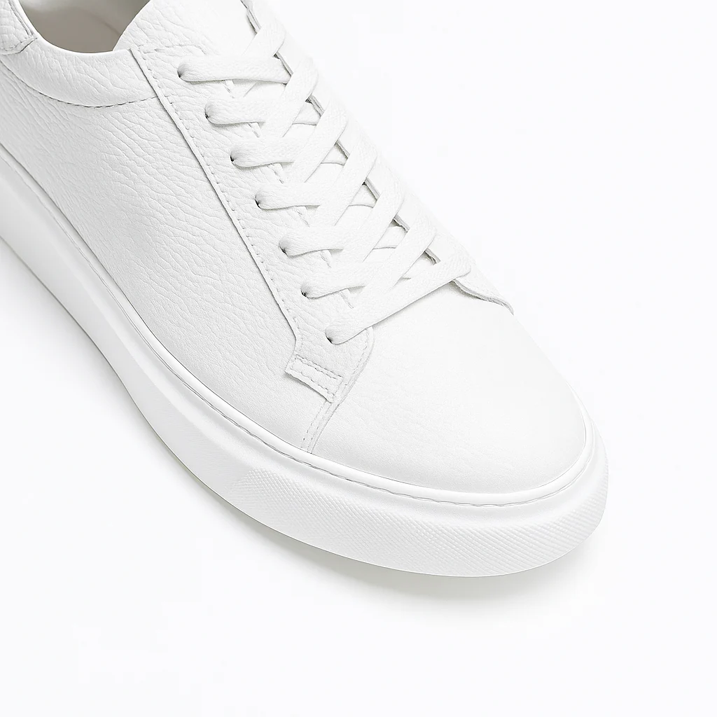 Beyaz - Beyaz Deri Sneaker +7CM Boy Uzatan Ayakkabı - Image 5