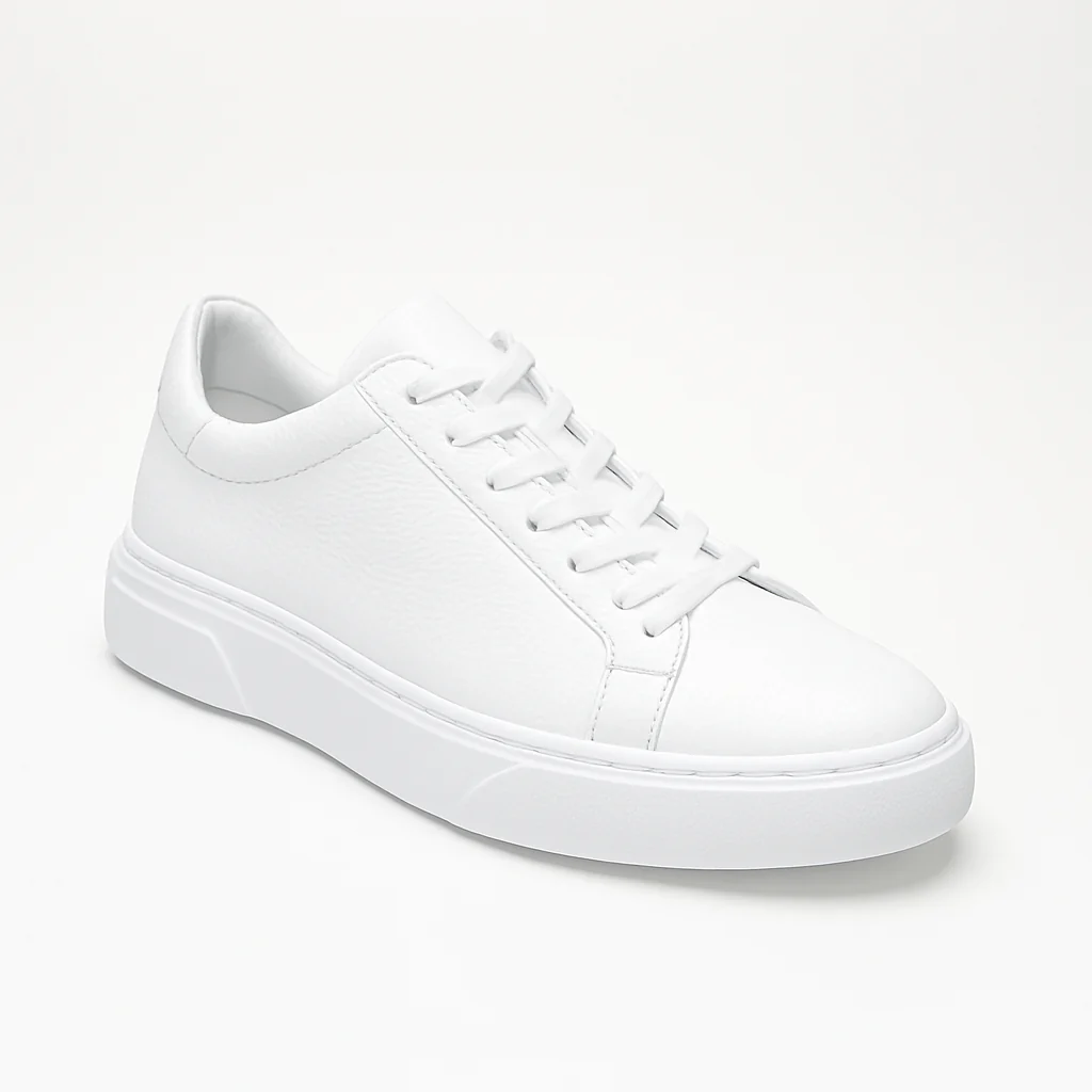 Beyaz - Beyaz Deri Sneaker +7CM Boy Uzatan Ayakkabı - Image 6