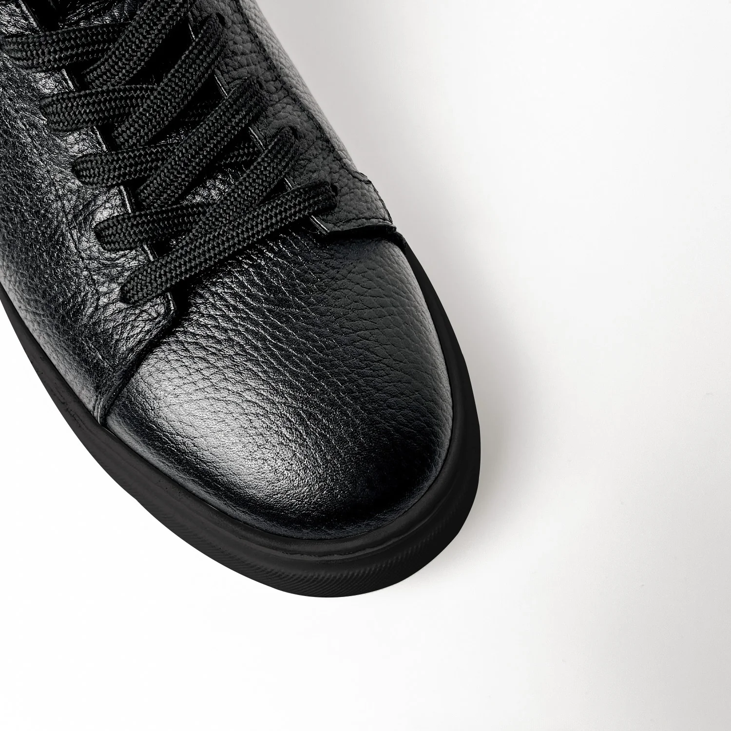 Siyah - Siyah Deri Sneaker Normal Taban - Image 4