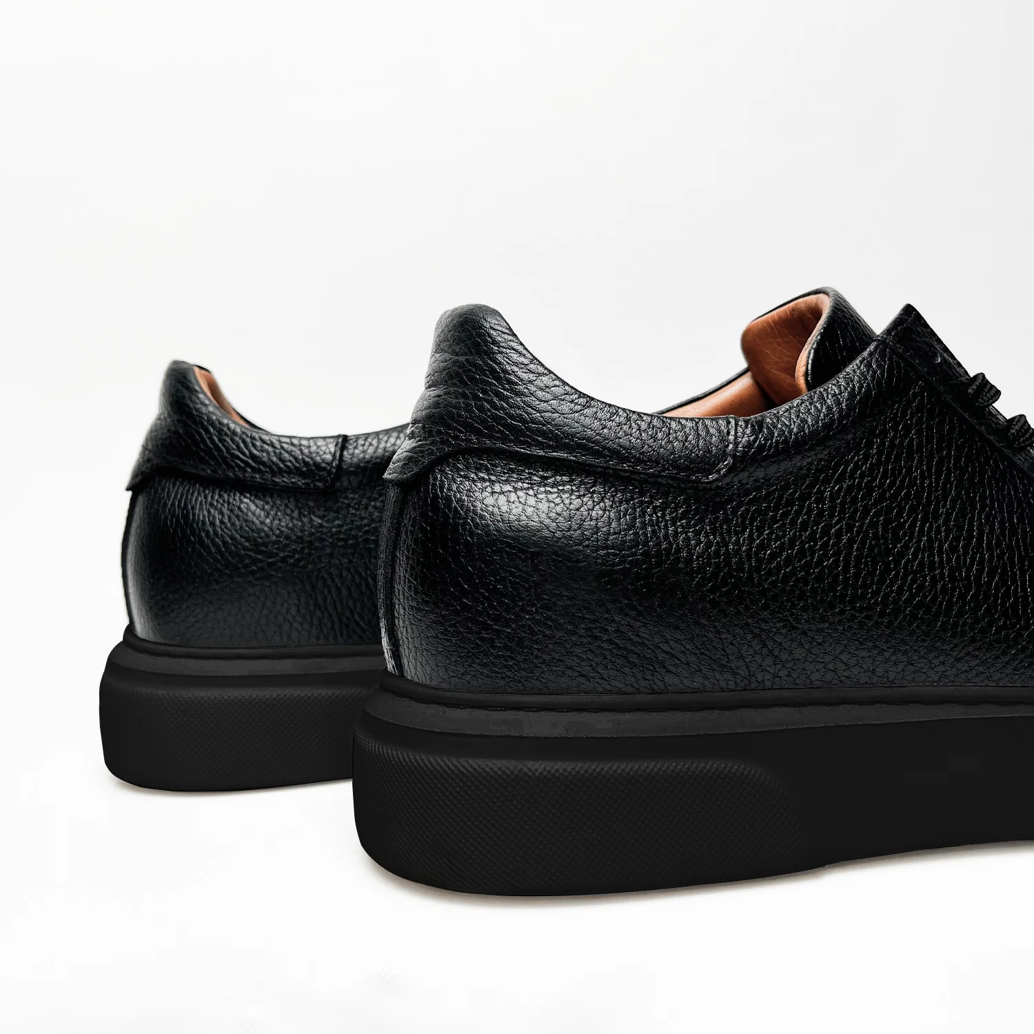Siyah - Siyah Deri Sneaker Normal Taban - Image 5