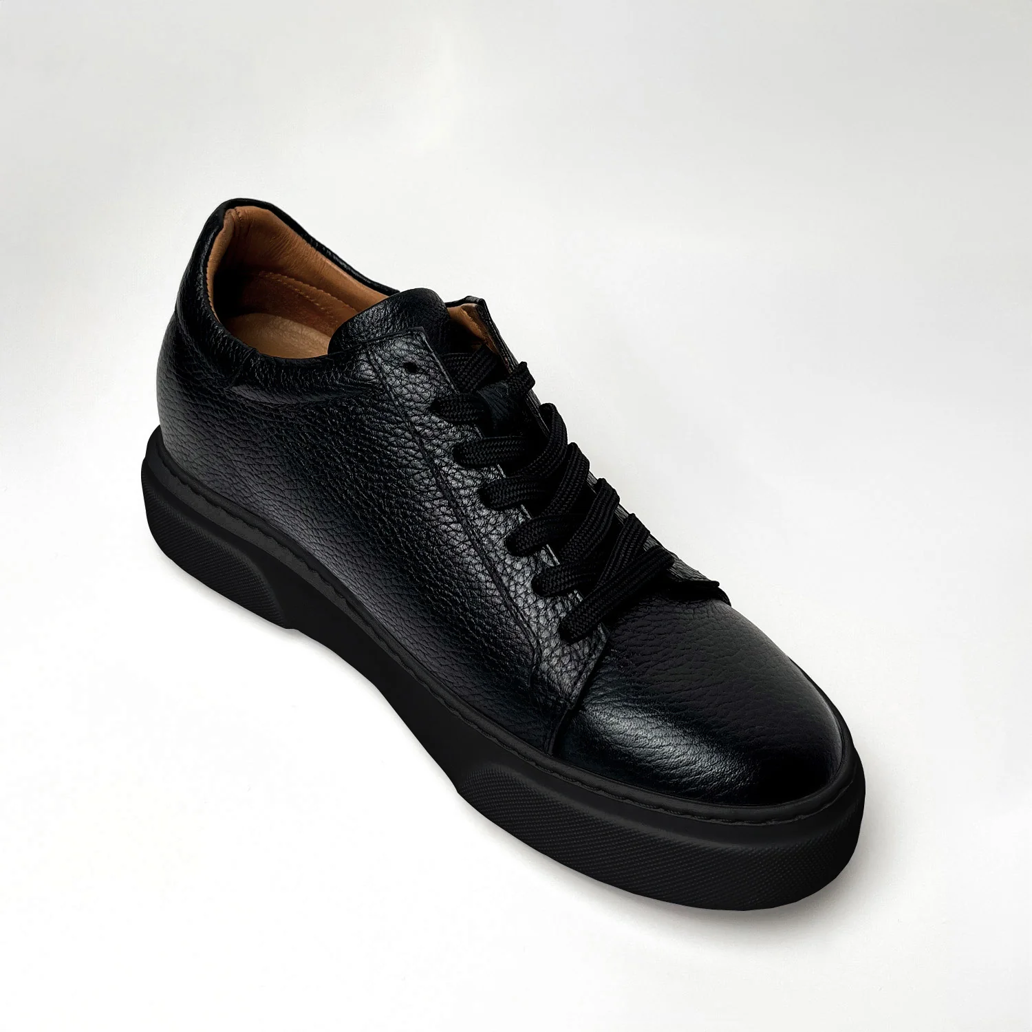 Siyah - Siyah Deri Sneaker Normal Taban - Image 6