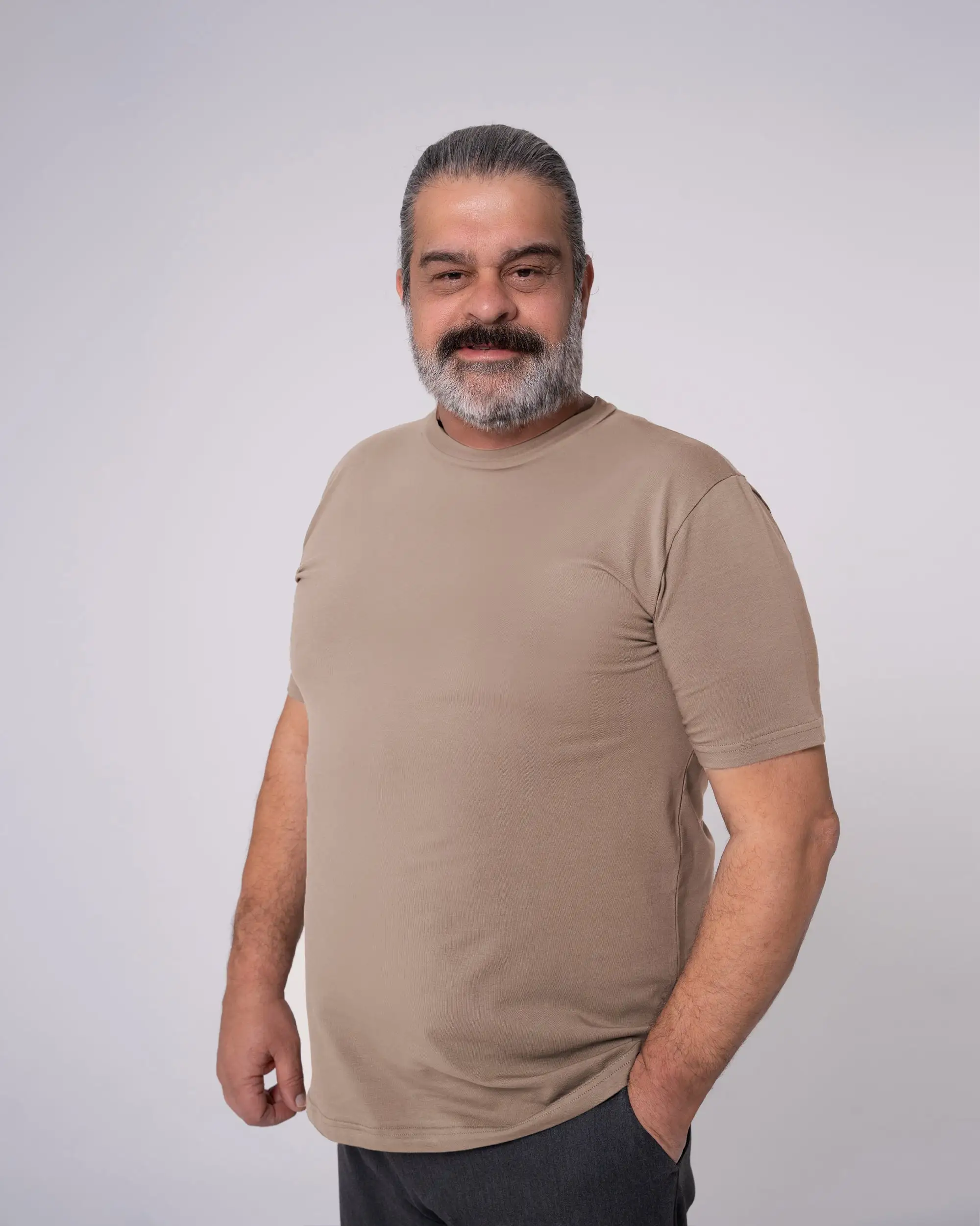 Taş Rengi Bisiklet Yaka Tişört - Image 9